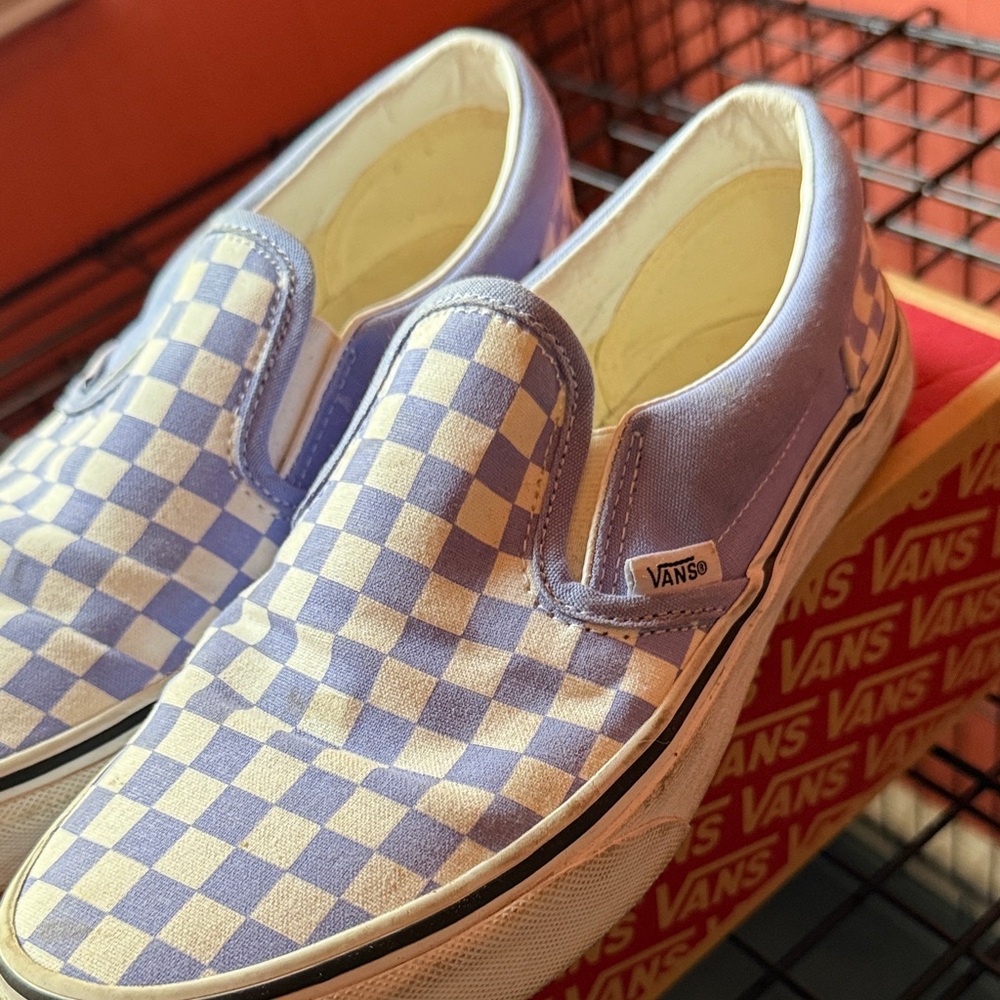 Vans Blurple and White Checkerboard Slip-Ons